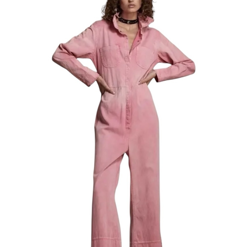 ONE TEASPOON Pink Jumpsuit Long Sleeve Denim Jeans Size S Casual Festival Pants